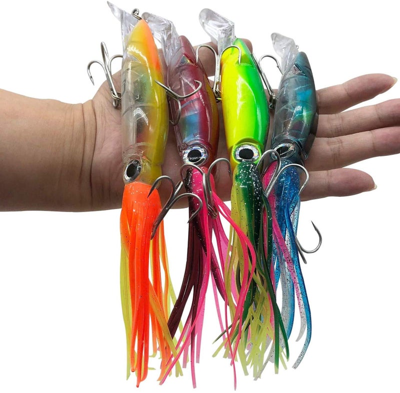 DAMIDEL 4 Pcs Large Simulation Squid Fishing Lures Bait Kit, Over 5.5 in/ 43g, 3D Holographic Eyesï¼ŒBuilt-in Multicolored Lead BlocksThrough Heavy Duty ï¼ŒStable and Tempting - Image 1